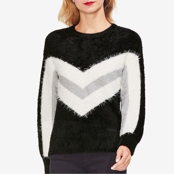 Vince Camuto | Women’s Black White Tinsel Chevron Sweater - Picture 1 of 11